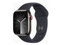 Apple Watch Series 9 (GPS + Cellular) - 41 mm - grafit rostfritt stål - smart klocka med sportband - fluoroelastomer - midnatt - bandstorlek: M/L - 64 GB - Wi-Fi, LTE, UWB, Bluetooth - 4G - 42.3 g
