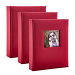 Kenro Box of 3 Red Linen Mini Photo Album for 36 Photos 6x4”/10x15cm with Space for Photograph on Front Cover, Slip-In Pages, Modern Design Great for Family Photographs, Aztec Series – AZ102RD