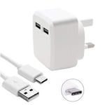 Nokia 3.4 / G50 / X20 / G20 / G10 / X10 Type C Charger Dual USB Port Charger With Fast Charging Data Cable Portable Adapter Charger UK 3 Pin Mains Wall Plug Type C USB Charger For Nokia 3.4/X20/G20