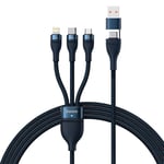 Baseus Flash Series 2 - 3-i-1 100W USB Multi-Kabel med USB-C, Lightning &amp; Micro-USB - 1,2 Meter - Blå