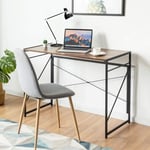 Fällbart datorbord, arbetsbord med metallram, laptopbord, lastkapacitet upp till 115 kg, 100 x 50 x 75 cm, rustikt brun