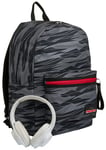 Seven Backpack, IMUSICPACK Knapsack, Book Bag, for Teen, Girls&Boys, Large Capacity, For School, Sport, Free Time, Laptop Sleeve, with Earphones, USB-Port, Italian Design, black