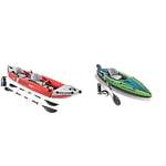 Intex Excursion Pro Kayak, Super Tough Laminate with Oars and Pump, 384x94x46cm, Multi-Coloured & Challenger K1 Kayak 1 Man Inflatable Canoe with Aluminum Oars and Hand Pump, Green/Blue