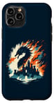 Coque pour iPhone 11 Pro Jeu de fantaisie château de réflexion double exposition Dragon Flamme