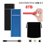 Disque Dur Externe SSD Portable 8TB 8To Type-C Métallique Rouge 11*3.2*1cm Mini Taille avec Pochette Sac de Stockage en Tissu