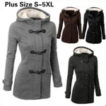 Plus Size Double-breasted Winter Coat Women Wool Jacket Hoody Pa Light Grey 4xl
