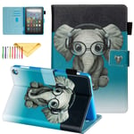 All-New Fire HD 8 2020 Case 10th Gen Kids, Uliking Shock Proof Stand Wallet Smart Cover with Auto Sleep/Wake Protective Case Fit Kindle Fire HD 8 and Fire HD 8 Plus (10th Generation 2020), Elephant