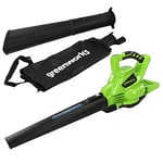 Greenworks GD40BV Cordless Leaf Blow Vac with Brushless Motor, 280km/h, 9.63m³/min, 45L Mulching Bag WITHOUT 40V Battery & Charger, 3 Year Guarantee