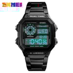 SKMEI 1335 band i rostfritt stål Digital watch reloj hombre Watch Herr 5Bar vattentäta klockor Black