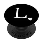 White Initial Letter L heart Monogram on Black PopSockets PopGrip: Swappable Grip for Phones & Tablets