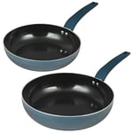 2/3/4pc URBN-CHEF Diamond Ceramic Teal Induction Cooking Saucepan Frying Pan Pot Set (24+28cm Frying Pan)