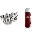 Morphy Richards 970002 Induction Frying Pan and Saucepan Set with Lids, Stay Cool Handles & Thermos Stainless King Flask, Cranberry Red, Thermos Drinks Flask, Thermos Bottle, Thermos