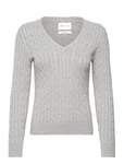 Stretch Cotton Cable V-Neck Tops Knitwear Jumpers Grey GANT
