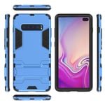 Rugged Protective Back Cover for Samsung Galaxy S10+, Multifunctional Trible Layer Phone Case Slim Cover Rigid PC Shell + soft Rubber TPU Bumper + Elastic Air Bag with Invisible Support (Blue)