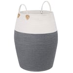 SONGMICS Cotton Rope Basket, Storage Basket with Handle, 125L Laundry Basket, for Clothes, Toys, Blankets, Living Room, Bedroom, Grey and Beige LCB421G01