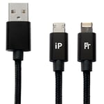 FeinTech DUB10001 hybride 2 en 1 Lightning USB Micro Câble de données/charge pour Smartphone Android/Apple iPhone iPad 1 m Noir