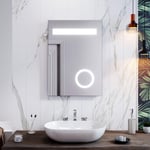 SALLY Illuminated LED Bathroom Mirror with Shaver Socket White Lights Single Touch Sensor Switch Wall Mounted IP44 Smart Modern Bathroom Vanity Mirror 500x700mm