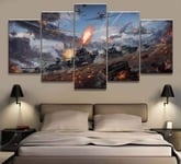 TOPRUN Military WW1 WW2 Patriotic Army Navy Air Force War World of Tanks Paintings on canvas wall art 5 panel Modern Decoration Print Decor For Living room Bedroom Home Framed XXL 150X80cm