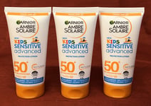 3XGarnier Ambre Solaire Sensitive Hypoallergenic Sun Cream SPF 50 & Kids SPF 50
