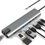 HUB USB C HDMI,8 en 1 Hub USB C,Adaptateur Macbook Air,USB-C vers HDMI 4K,Lecteur de Carte SD Micro SD,2 x USB 3.0,pour MacBook Pr