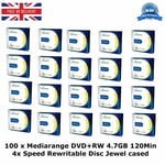 100 x Mediarange DVD+RW 4.7GB 120Min 4x Speed Rewritable Slimcase Blank Disc New