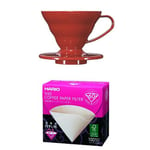 Hario V60 Red Coffee Dripper 01 with Misarashi V60 Paper Filters 100 Sheets & Measuring Scoop