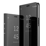 Coque Samsung Galaxy J4+/J4 Plus Clear View Etui à Rabat Antichoc Coque Miroir Smart Stand Etui Housse pour Samsung J4 Plus Noir