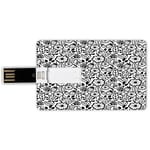 32GB USB Flash Drives Credit Card Shape Floral Memory Stick Bank Card Style Simplistic Stylized Flower Bouquet Blooming Petals Botanical Beauty Field Theme,Black White Waterproof Pen Thumb Lovely Jump