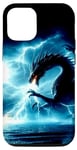 Coque pour iPhone 13 Dragon dans la foudre tempête océan Scène Fantasy Art Design