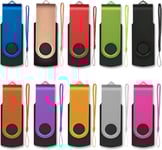 Lot de 10 Clé USB 2 Go, 2.0 Flash Drive Stockage Rotation Disque Mémoire Stick pour Ordinateur/Télévision/Autoradio pour Bureau de Travail/Études(10 Couleur Mixte)