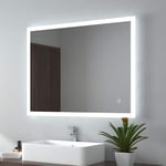 EMKE 900 X 700 mm Illuminated Backlit LED Bathroom Mirror, Wall Mounted Multifunction Bathroom Vanity Mirror with Lights and Demister Pad, Energy-Saving Illuminated Smart Mirror