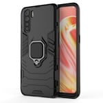 HAOTIAN Case for OnePlus Nord, 360 degree Rotating Ring Holder Kickstand Heavy Duty Armor Shockproof Cover, Double Layer Design Silicone TPU + Hard PC Case with Magnetic Car Mount. Black
