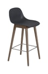Fiber Counter Stool Wood Base W. Back 65 cm - Black/Stained Dark Brown