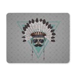 Cool Tattoo Style Skull with Indian Feather Hat Rectangle Non Slip Rubber Mouse Pad Gaming Mousepad Mat for Office Home Woman Man Employee Boss Work