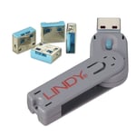 USB-A PC Port Blocker -  4 låse / 1 nøgle - Blå