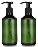 Pump Bottle, Shampoo Pump Bottles 10oz/300ml Refillable Empty Amber PET Plastic Shampoo, Conditioner & Wash Shower Dispenser Pump Bottle- Pack of 2 (Green)