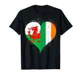 Half Irish Half Welsh Two Flags in Vintage Love Heart T-Shirt