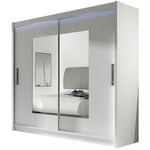 Armoire Atlanta 106, Blanc, 215x180x58cm, Portes d'armoire: Glissement, LED - Blanc