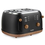 VonShef 4 Slice Toaster - Nordic Matte Black and Wood Design 1500w - Fika Range