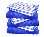A & B TRADERS 100% Cotton Terry Tea Towels Packs (Sets of 2, 3, 6, 12, 15 or 24) Egyptian Mono Check Superdry Soft Professional Hotel Quality Kitchen Dish Cloth (Royal Blue, 6)