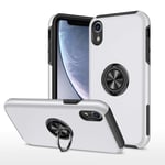 EYZUTAK Case for iPhone XR, 360 Degree Rotation Magnetic Metal Finger Ring Holder Magnet Car Holder Inner Silicone with Camera Protection Glossy Anti-drop Hard Cover - Silver