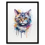 British Shorthair Cat Lovers Gift Watercolour Pet Portrait Painting Artwork Art Print Framed Poster Wall Decor