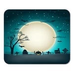 Mousepad Computer Notepad Office Halloween Party with Moon Ball in Night Sky and Bats Flying Over Cemetery Graves Home School Game Player Computer Worker Inch