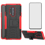 Phone Case for Oneplus 8 Pro/5G with Tempered Glass Screen Protector and Stand Kickstand Hard Rugged Hybrid Accessories Heavy Duty Shockproof Oneplus8pro one+ 1Plus 8 1+ 1+8 oneplus8 plus8pro Red