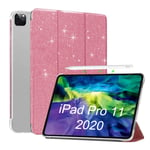 FSCOVER Case for iPad Pro 11 Inch 2021 (3rd Generation) Glitter Leather [Pencil Charging/Trifold Stand] Auto Sleep/Wake Magnetic Cases for iPad Pro 11 Inch 3rd/2nd 2021/2020/2018 -Pink