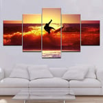 RuYun Surfing on the sea golden sunset 5 Panels HD Print Wall Art modern Modular Poster art Canvas painting for Living Room 20x35 20x45 20x55cm no frame
