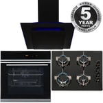 Black Touch Control 10 Function Single Oven, 4 Burner Gas Hob & Angled LED Hood