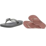 Havaianas, Women's, Top Tiras, Flip Flop, Steel Grey, 6/7 UK Slim Brasil Logo Women Flip Flops | Color: Black | Size: 6/7 UK