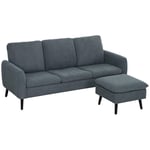 Hörnsoffa med sovfunktion, soffa med fotpall, 3 kuddar, hörnsoffa, L-formad soffa för vardagsrum, sovrum, 196 x 140 x 88 cm, grå