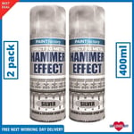 2x Hammer Effect Silver Spray Paint Direct to Metal Auto Interior Exterior 400ml